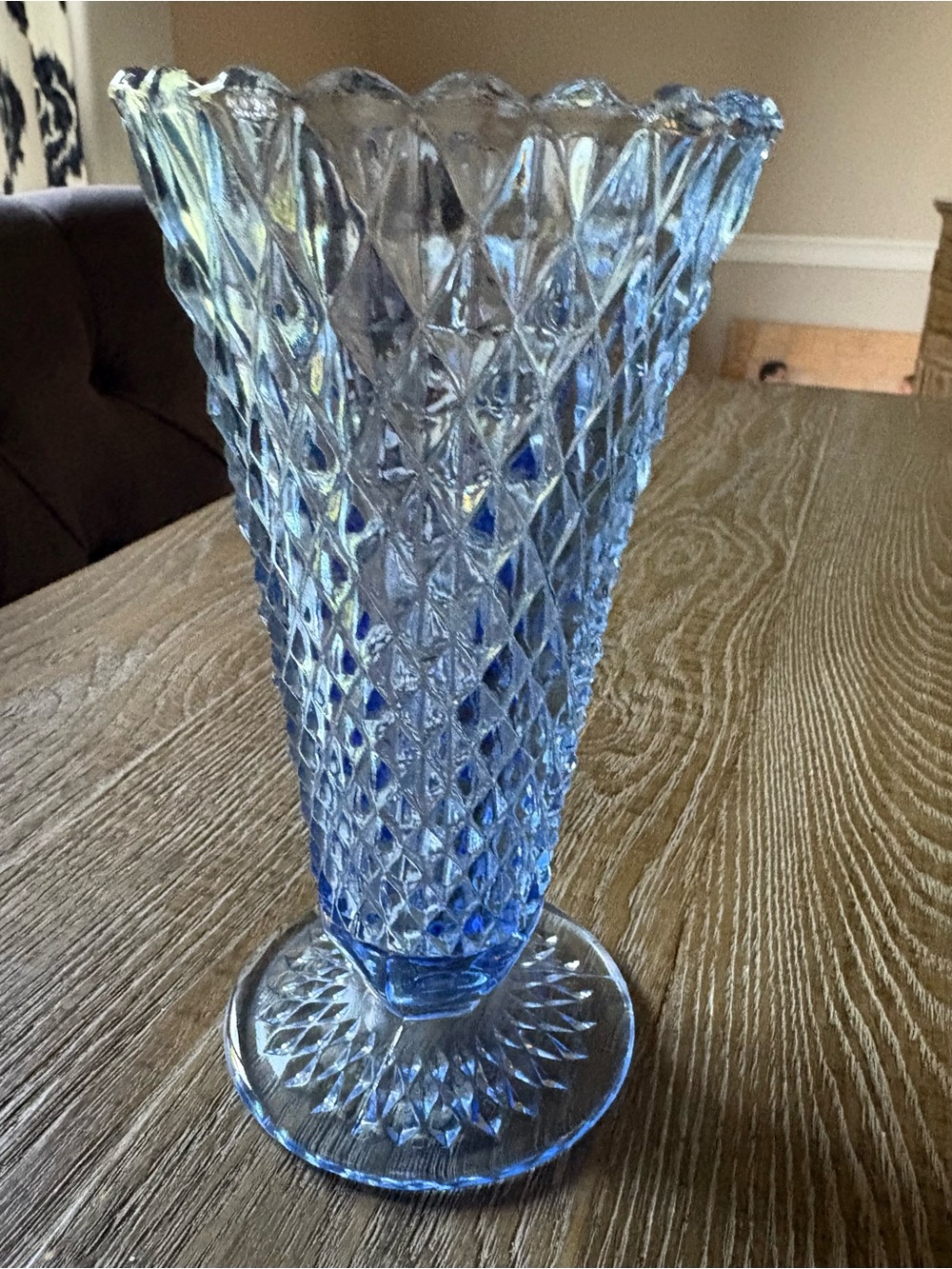 Indiana Glass Light Blue Diamond-Pattern Vase